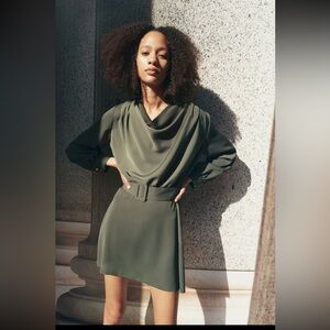 Zara BELTED FLUID NECKLINE DRESS